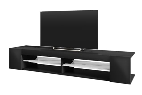 Selsey MITCHELL - Mobile TV Moderno/Porta TV per Soggiorno/Tavolino TV con LED / 180 cm/Nero Opaco Nero Lucido