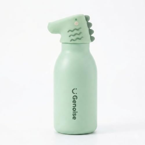 Image of JOUET Kids Stainless Steel Water Bottle 450ml with Mint Green Dinosaur Character Lid, Leakproof Straw Bottle for School, Travel & Daily Use