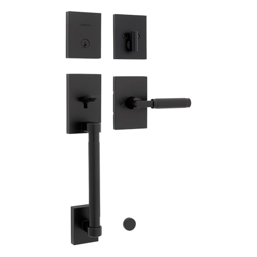 Image of Kwikset Prava Front Door Lock Handle and Deadbolt Set, Entry Door Handleset Exterior with Interior Reversible Lever, Matte Black, Pick Resistant SmartKey Rekey Deadbolt Security