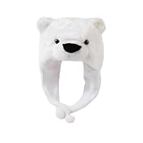 DKUWBJAS Polar Bear Hat with White Bear Ears - Soft Plush Beanie Suitable for Adults and Teenagerst - Warm Winter Costume & Scarf for Halloween Parties | Funny Animal Accessory ﻿