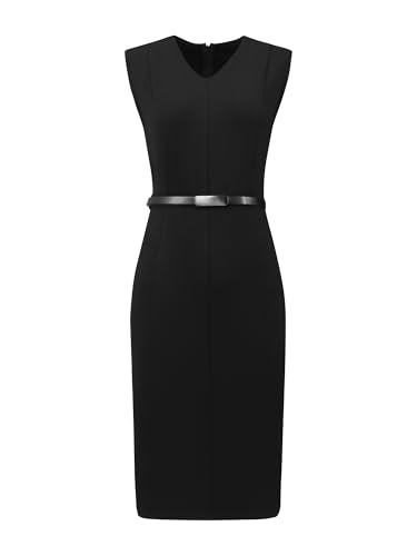 Robe col en V robe midi fourreau de deuil avec ceinture intégrée