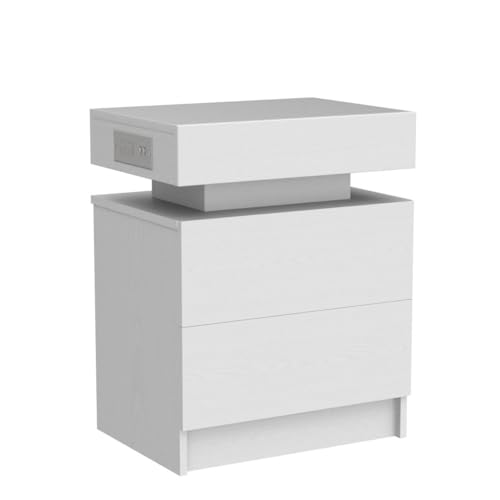 image for LIKIMIO Night Stand with Charging Station, Modern White Nightstand wit