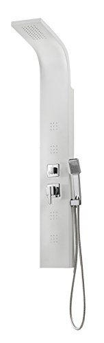 Edouard Rousseau - Colonne de Douche Hydromassante Tonga - Picots Anticalcaire, 4 Panneaux Frontaux de Jets Pluie - Flexible 1,50 m - Blanc
