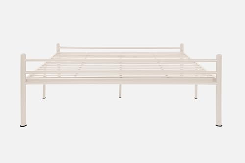 Image of Nivo Metal King Size Bed Without Storage | Wrought Iron Double Bed with Headboard & Footboard | Sturdy Powder Coated Platform Bed King Size Cot for BedroomLivingRoom Ivory (75x72)