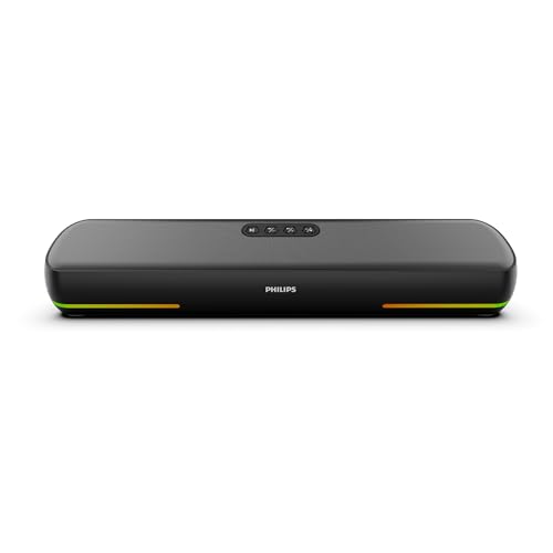 Philips TAB4120BK/94 Wireless Bluetooth Soundbar, 20W, 8H Playtime, Bluetooth 5.1, TWS Mode, RGB Light, LED Indicator, Built-in Mic, Voice Assistant, AUX/USB/TF card input, USB-C Charging (Deep Black) view 1