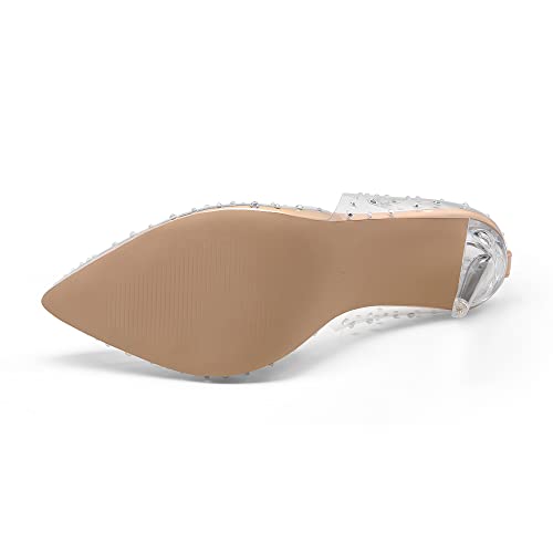 Dream Pairs Women's Sdpu2204W-1 Crystal Clear High Heels Rhinestone Closed Toe Stiletto Sexy Sparkly Pointed Toe Ankle Strap Transparent Dress Wedding Party Pumps Nude Diamond Clear Size 8 M Us #TOP3