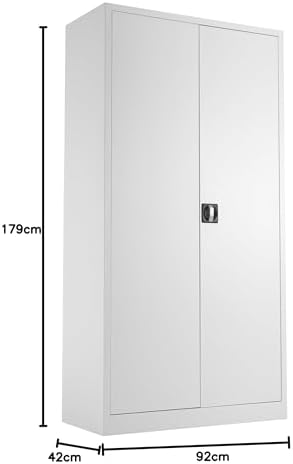 Office Hippo Steel Storage Cabinet, Lockable, Double Door, 4 Height Adjustable Shelves, 50kg Load Capacity, White, 92 cm x 179 cm