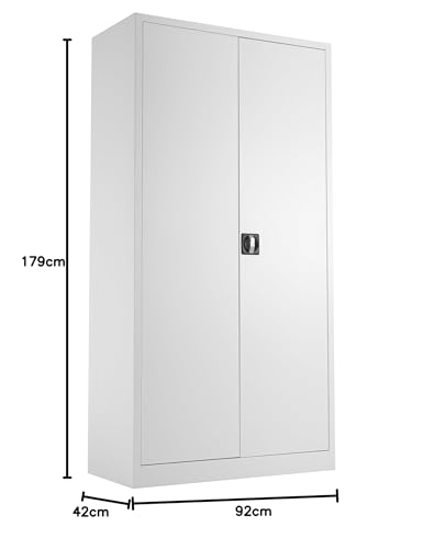 Office Hippo Steel Storage Cabinet, Lockable, Double Door, 4 Height Adjustable Shelves, 50kg Load Capacity, White, 92 cm x 179 cm