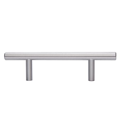 Image of South Main Hardware Euro Bar Cabinet Drawer Pull Handle (3 /8 inch Diameter), 5.88 inch Length (3.5 inch Hole Center), Satin Nickel, Mounting Hardware Included, 10-Pack