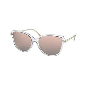 Michael Kors Woman Sunglasses Transparent Frame, Rose Gold Mirror Polar Lenses, 56MM