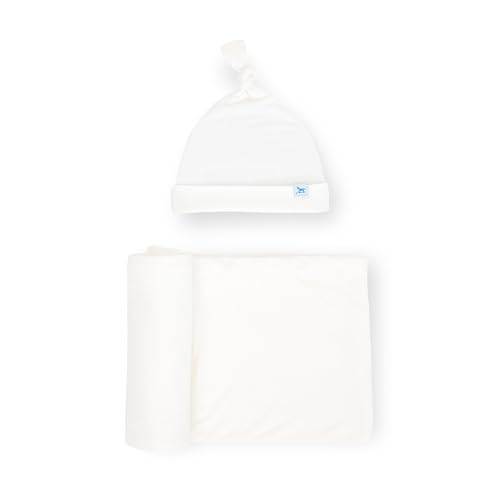 Image of Little Unicorn Premium Stretch Knit Swaddle & Hat Set | Ultra-Soft with Optimal Stretch for Newborns | Giftable Set (White)