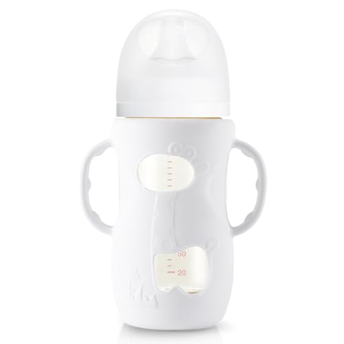 哺乳瓶用シリコーンカバー - 赤ちゃん用ガラスボトル シリコーンスリーブ 取っ手付き | 落下防止 握りやすい授乳用品 幼児 幼稚園児 男の子 女の子用