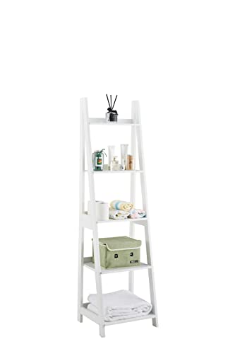 Hoorlang 5 Tier Bookshelf Storage Ladder Shelf Flower Stand, Easy to Assemble, Real Wood HLLS01W...