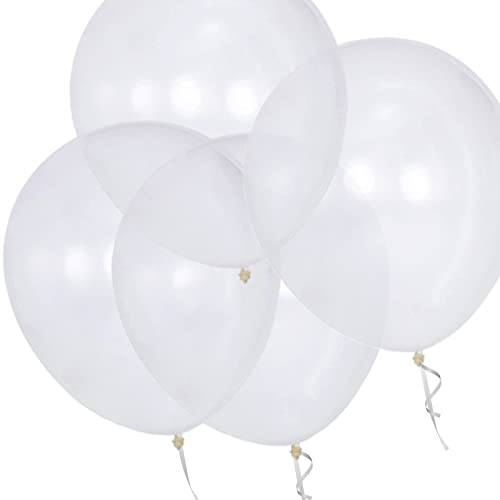 Image of Clear Latex Balloons 100 Pack 12 Inch Transparent Party Balloons with 2 Rolls of Ribbon Clear Round Helium Balloons for Birthday Wedding Baby Shower Party Decorations Supplies (Transparent balloons)