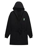 Savage X Fenty, Women's, Forever Savage Short Robe, Belt tie, Sweatshirt fleece, Cotton, Hooded short robe, Black Caviar, XS/S
