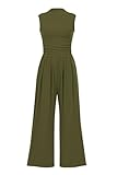 PRETTYGARDEN Womens Summer Jumpsuits Dressy Casual One Piece Outfits Sleeveless Mock Neck Wide Leg Pants Rompers with Pockets (Army Green,Medium)