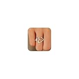 Love Heart Rings for Women 925 Sterling Silver 14K Gold Plated Mother Daughter Ring Promise Rings for Her Eternity Engagement Wedding Band Rings Adjustable Stackable Pinky Rings Birthday Gift (Silver, Adjustable)