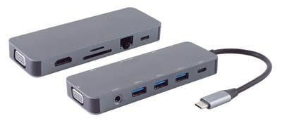 SHIVERPEAKS® Basic-S-USB-Dock-USB-C multiport Dockingstation, 11 en 1, HDMI, VGA, PD, Hub, SD, LAN, AUX Marque
