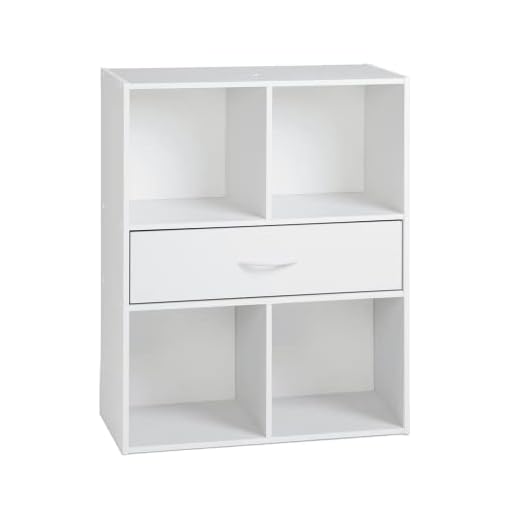 Miroytengo Estanteria Auxiliar Baja Mueble pequeño 4 Huecos y un cajón Color Blanco 80x62x30 cm