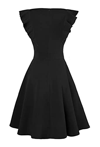 Image of ECOWISH Womens Dresses Elegant Wedding Cocktail Ruffle Cap Sleeves Summer A-Line Midi Dress