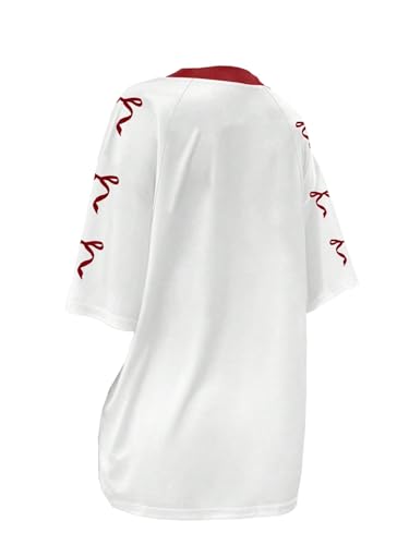 Image of RoseSeek Girl's Jersey Y2K Oversized Graphic Number Print Tops V Neck Short Sleeve T Shirt Hip Pop Tee Streetwear