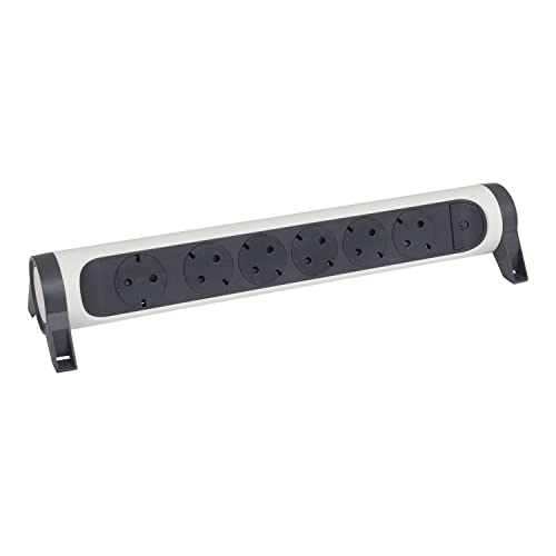 Regleta de enchufes giratoria LEGRAND con 6 tomas 2P+T e interruptor blanco y gris 694547 1