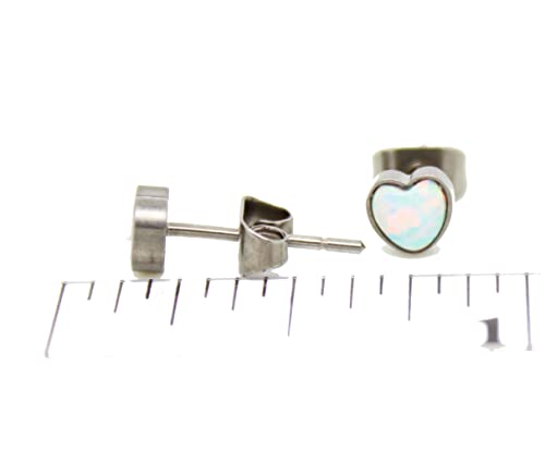Heart Shaped Opal, Titanium Hypoallergenic Bezel Stud Earrings, For Sensitive Ears2