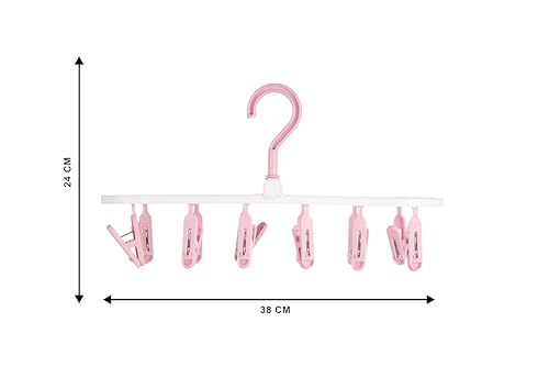 Image of Cloth Drying Hanger 12 Clips,360 Degree Portable and Foldable Clips,Baby Clothes, Clothes Drying Stand,Indoor Clothes, Space Saving Hanger, Travel Safe (Pink)