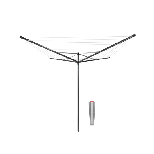 Image of Brabantia Topspinner Outdoor 4 Arm Spinning Clothesline (164 ft /O 1.8 inch) Rotating, Folding Clothes Drying Rack + Ground Spike (Anthracite)