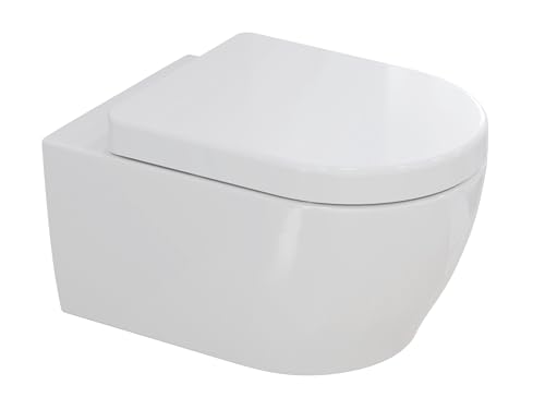 SSWW Hänge-WC 54 cm, spülrandlose Toilette aus Keramik mit Nanoversiegelung, Tiefspüler randlos...