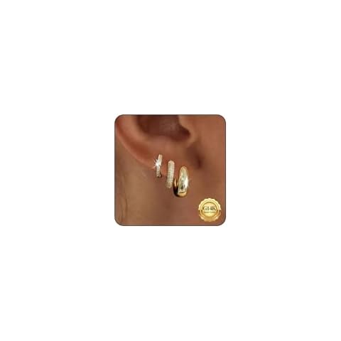 Kenivira Gold Hoop Earrings Set for Women Trendy, Gold Plated Small Gold Hoops for Women, Chunky Gold Hoop Earrings Thick,Womens Huggie Hoop Earrings Hypoallergenic Jewelry Cover