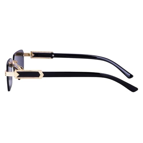 Image of MC STAN | Rimless Luxury Sunglasses For Men & Women Black gold Frame Black & brown lens (Pack of 1)