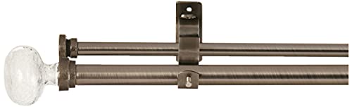 Beme International North Branch 3/4-Inch Crackle Glass Knob Telescoping Double Drapery Rod Set, 36 to 72-Inch, Pewter