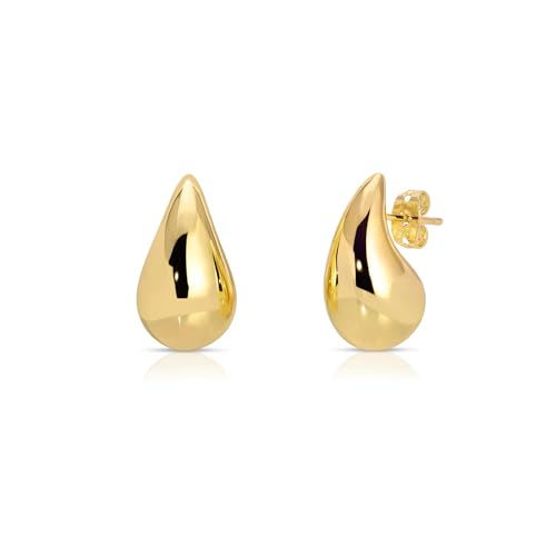 Small Teardrop Gold Chunky Earrings for Women,Thick Gold Plated Hoop Hypoallergenic Water Drop Earring Dupes for Women 18MM