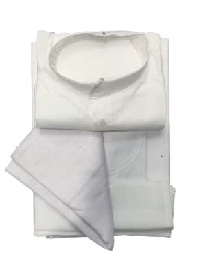 Men's 5-Piece Dhoti-Kurta Set, Unstitched Dhoti, Kurta Material, Long White Gamcha, Hanky and Vest (Stitched Kurta-Pajama)-image-14