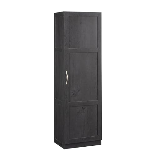 Image of Sauder Miscellaneous Tall Storage Cabinet, Kitchen Pantry, Single Door with Adjustable Shelves, Raven Oak Finish