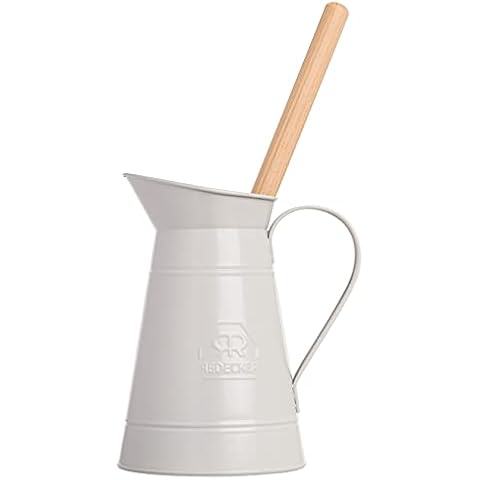 REDECKER White Coated Metal Toilet Brush Set - Toilet Brush with Oiled Beechwood Handle - Replaceable Head - Vintage Design with Handle & Spout - Toilet Brush and Holder Set - Toilet Brush Holder Cover