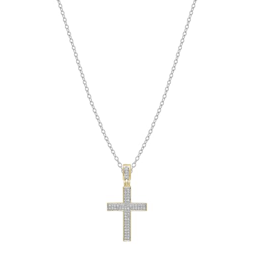 Dazzlingrock Collection 0.18 Cttw Round White Diamond Micro-Pave Cross Slider Unisex Pendant Necklace in 10K Solid Gold