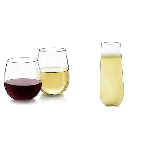 Libbey Stemless Wine Party Glasses (Set Of 12), 16.75-Ounce Red Wine And 17-Ounce White Wine & Stemless Champagne Flute Glasses, 8.5-Ounce, Set Of 12 #TOP21