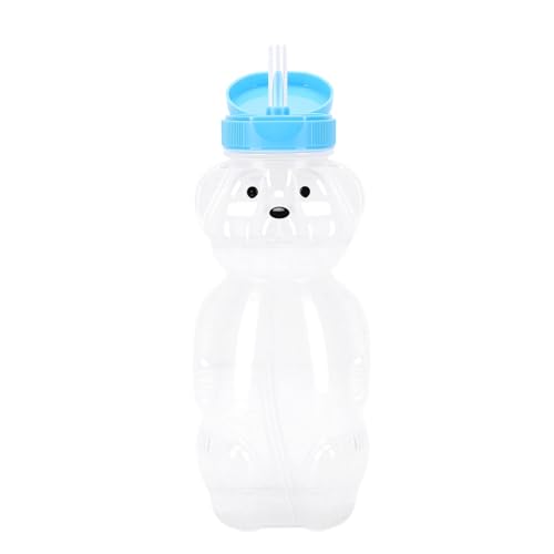 Fesjoy Paquet de 3 Bouteilles à Boire Ours, Utilisation Polyvalente, Tasse en Paille Ours Mignon avec Couvercle Rabattable 230ml pour Enfants (Casquette bleue)