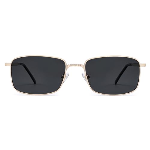 SOJOS Gafas de sol polarizadas rectangulares retro vintage para hombre y mujer, clásicas UV400 metal Sunnies SJ1215, Oro/Gris, Medium