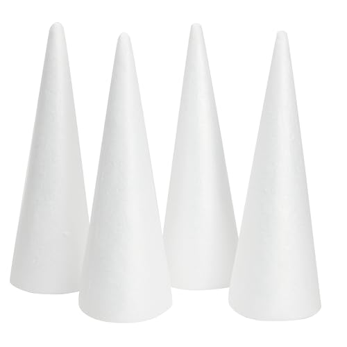 4 Pack Foam Tree Cones for DIY Crafts, Xmas Party Decor, Christmas Gnomes (4.5 x 13.5 in)