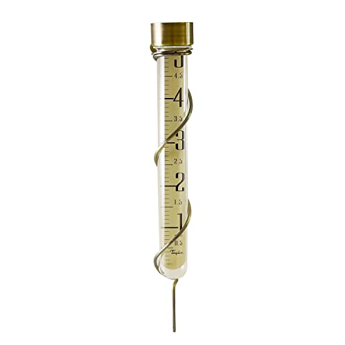 Taylor Heritage Collection Glass Rain Gauge, Measure and Monitor Precipitation, Easy to Read for Backyard, Patio, Garden, and Lawn, 5-inch, Bronze