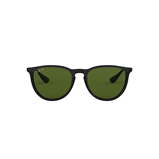 Ray-Ban RB4171F Erika Óculos de sol redondos de modelagem asiática, preto/verde polarizado, 54 mm
