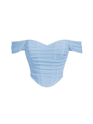 Image of Floerns Women's Off Shoulder Short Sleeve Asymmetrical Hem Ruched Corset Crop Top