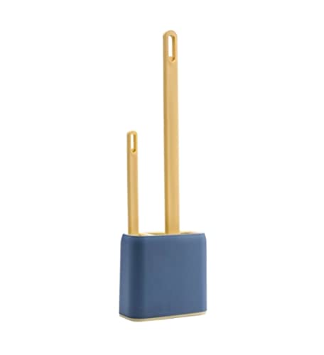 Juego de escobilla de inodoro de silicona para montar en la pared con mango largo Scopino para una fácil limpieza, elegante diseño azul, herramienta esencial de baño