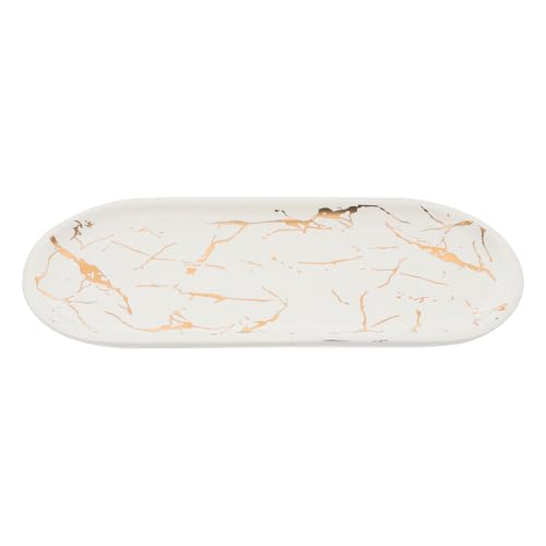 ASAKKURA Plateau Alimentaire en Céramique Blanche Petit Format Aspect Marbré Assiette de Sushis Maison Multifonctionnelle Plateau à Bijoux Design Élégant pour Apéritifs et Présentation