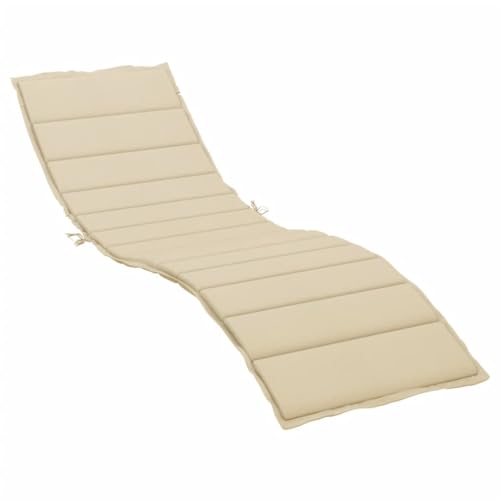 vidaXL Sun Lounger Cushion - Durable, Water-Resistant Oxford Fabric Cushion, Soft Foam Fiber Filling, Indoor/Outdoor Suitable, Non-Slip Design With Ropes and Elastic Back Strap - Beige (78.7