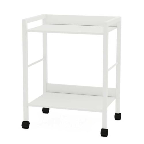 Aopark 2-Tier Rolling Utility Cart with White Shelves and White Metal Frame, Industrial Mobile Storage Trolley on Wheels for Kitchen, Office, Bathroom, Living Room