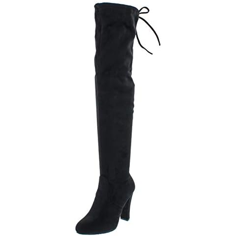 Forever Link Women's Stacked Chunky Heel Stretch Thigh High Pull On Boot,Black,7 Cover